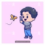 وکتور پسر و پروانه با دور بری برای برش لیزر00230