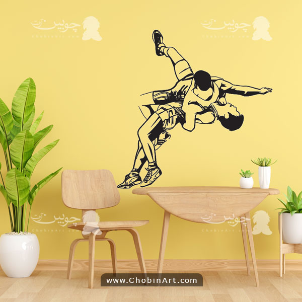 طرح برش لیزر برچسب دیواری مسابقه کشتی